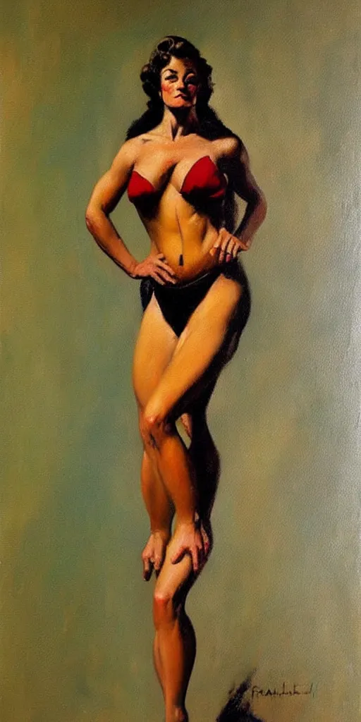 Prompt: frazetta woman full body portrait textured oil painting