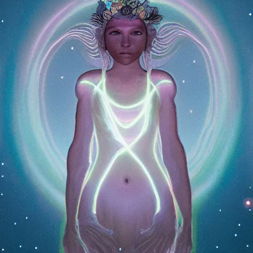 Prompt: a bioluminescent goddess