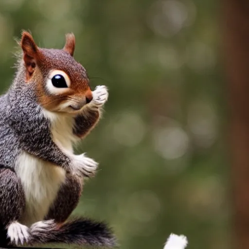 Prompt: a weresquirrel holding a sooty puppet