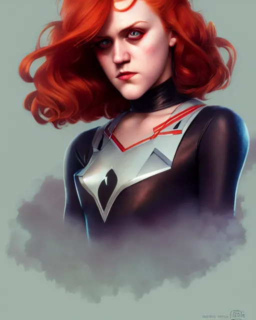 Prompt: Maika Monroe Batgirl, redhead, full body, no mask, symmetrical face symmetrical eyes, illustration, artstation, cinematic lighting, hyperdetailed, cgsociety, 8k, high resolution, Charlie Bowater, Tom Bagshaw, Norman Rockwell, insanely detailed and intricate