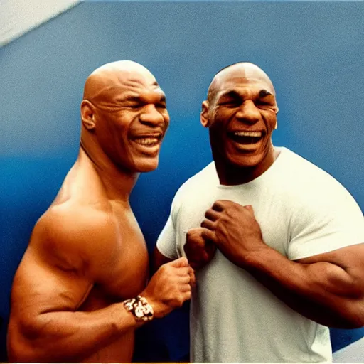 Prompt: mr clean and mike tyson laughing