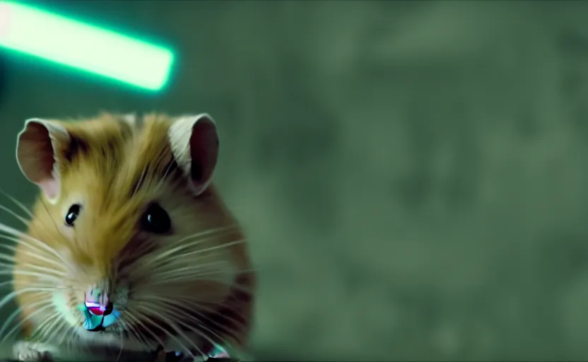 Image similar to hamster luke skywalker, movie still, star wars, cinematic, sharp focus, cinematic grain, cinematic lighting, 8 k