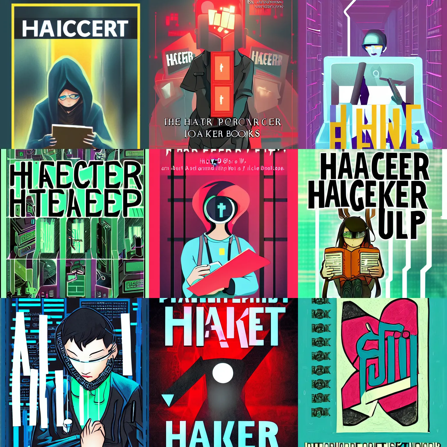 Prompt: prompt!!! hacker book cover for
