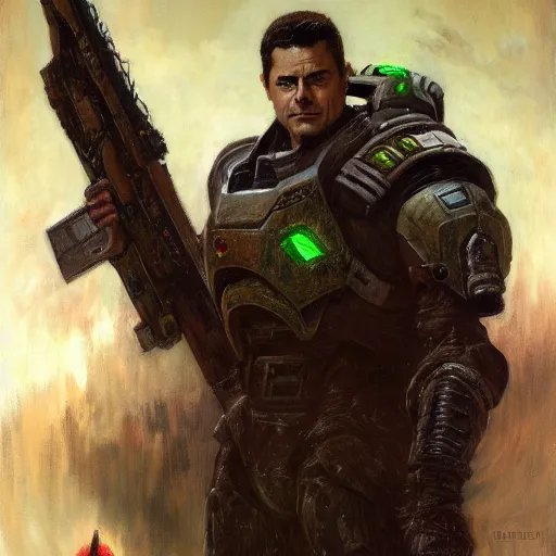 Prompt: Peña Nieto Doom Slayer Portrait by gaston bussiere, craig mullins, Simon Bisley