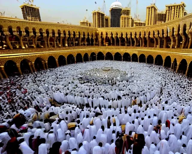 Image similar to 10,100 adoring lovers surrounding the kaaba inspired burger in mecca