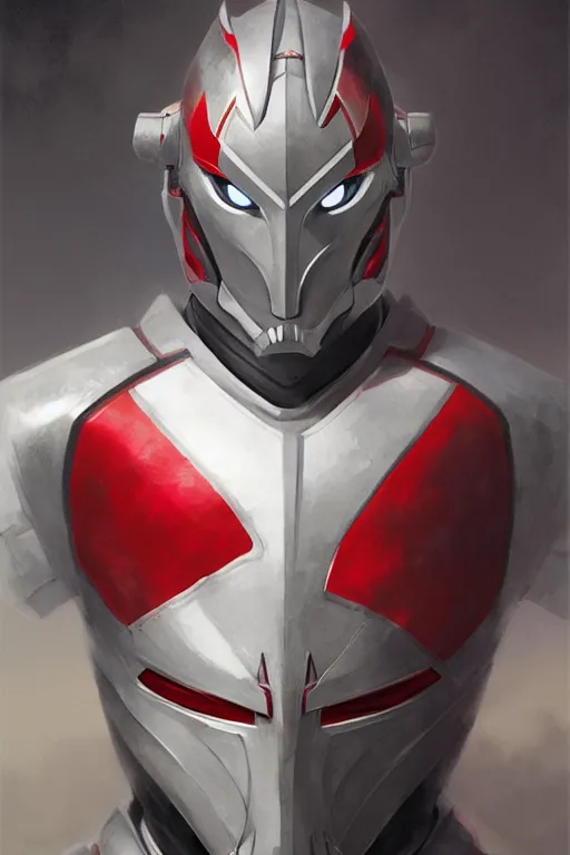 Image similar to portrait of a ultraman with japanese armor and helmet,, symmetrical, art by greg rutkowski, matte painting, trending on artstation