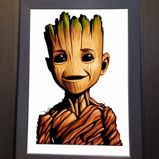 Prompt: a baby groot portrait in the style of drew struzan