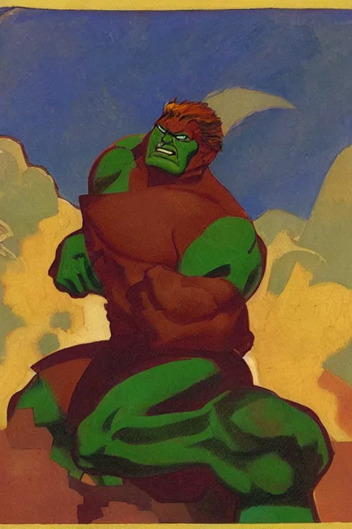 Image similar to hulk, marvel, artwork by nicholas roerich,