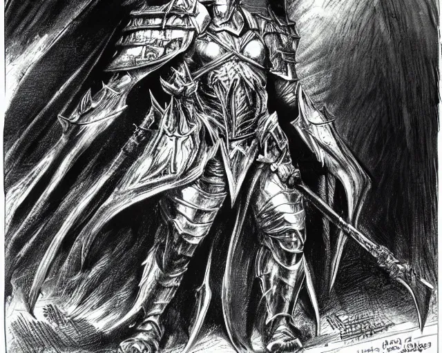 Prompt: sauron in full armour, concept art by mike ploog, greyscale,