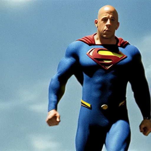 Image similar to film still of vin diesel as superman, film grain