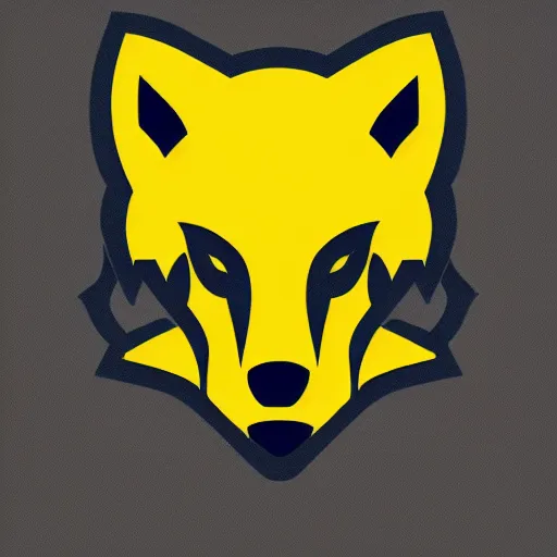 Image similar to a yellow wolf logo, only head, white background, sports logo, high school mascot, simplistic,