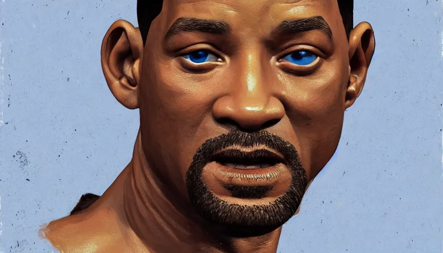 Image similar to hand painted bust of will smith, white background, hyperdetailed, artstation, cgsociety, 8 k
