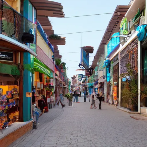 Image similar to solarpunk shopping street