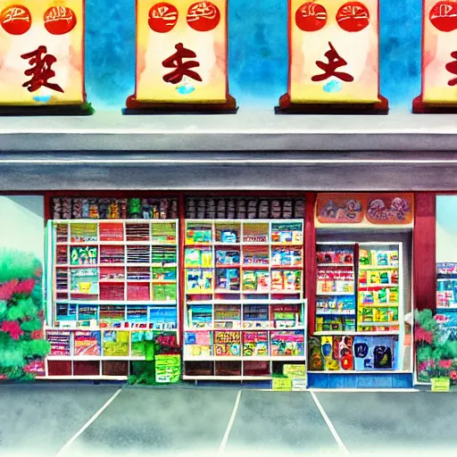 Image similar to japanese convenience store by me kyeoung lee, watercolor,