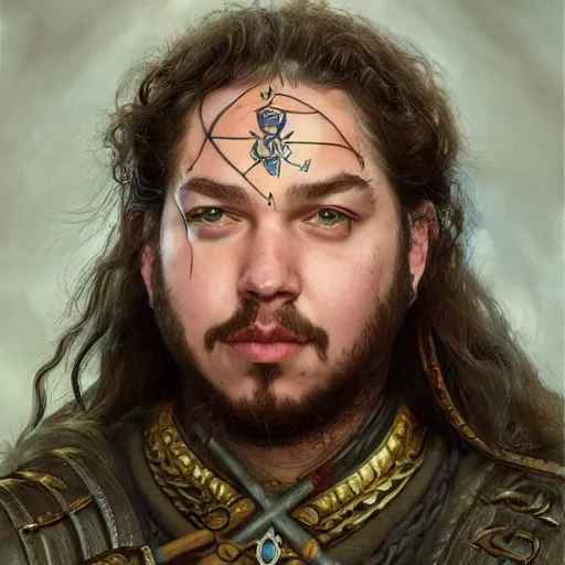Prompt: Post Malone as a fantasy D&D character, close-up portrait art by Donato Giancola and James Gurney, digital art, trending on artstation