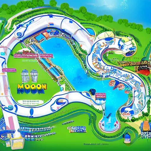 Prompt: moon colony waterpark map