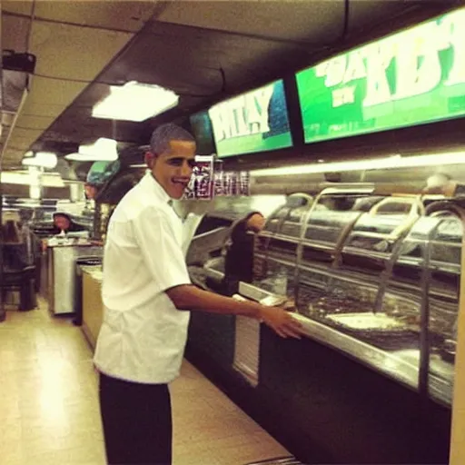 Prompt: “Barack Obama working at Subway, dealing with Karens”