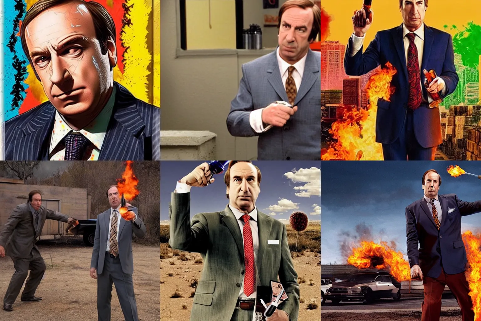 Prompt: saul goodman throwing molotovs