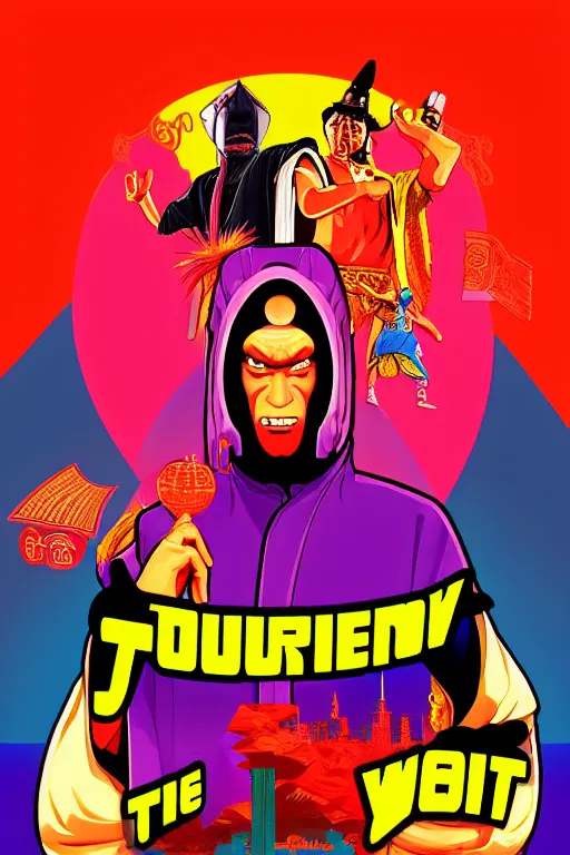 Image similar to journey to the west. pop art, symmetrical, gta vice city style, no duplicate image, glowing lights, ultra realistic, ultra highly details, digital painting, artstation, concept art, smooth, sharp focus, illustration, intecrate details, art by mark millar and richard hamilton and mimmo rottela, kirokaze and paul robertson