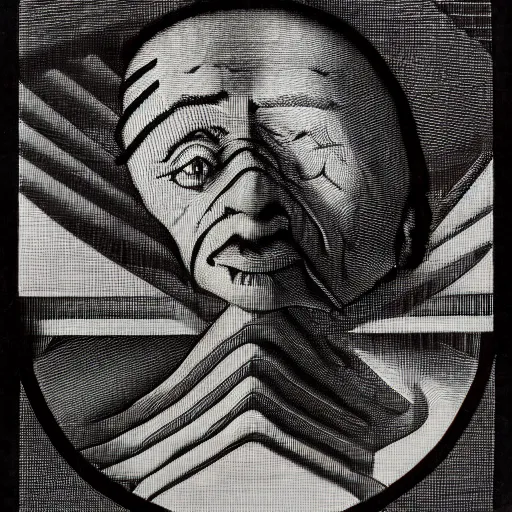 Prompt: escher portrait of martin schorr