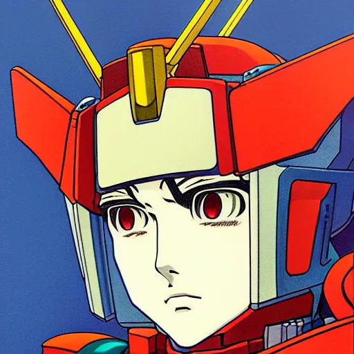 Image similar to prompt : portrait of gundam character painted in miyazaki color style drawn by katsuhiro otomo and takato yamamoto, inspired by fables, china doll face, smooth face feature, intricate oil painting, high detail, sharp high detail, manga and anime 2 0 0 0