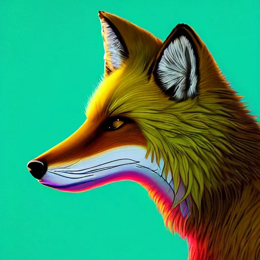 Prompt: digital lime fur fox, retrowave palette, digital world, highly detailed, electric breeze, anatomically correct vulpine, synth feel, fluffy face, ear floof, flowing fur, super realism, accurate animal imagery, 4 k digital art