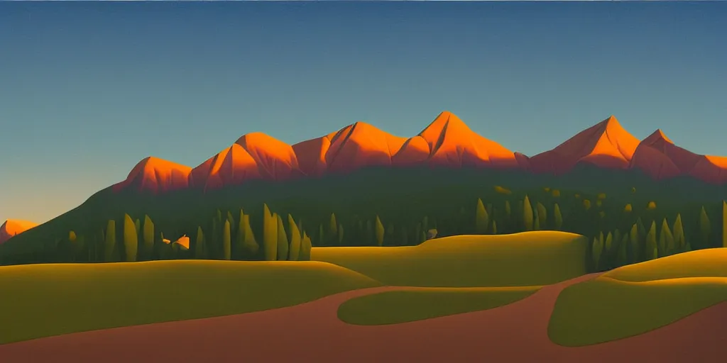 Prompt: the mountain in the distance, summer evening, kenton nelson