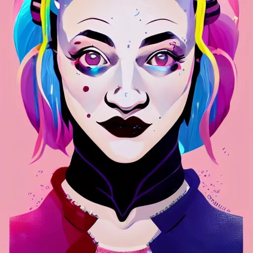 Image similar to julia garner as harley quinn, as delirium of the endless, the sandman, clean cel shaded vector art. shutterstock. behance hd by lois van baarle, artgerm, helen huang, by makoto shinkai and ilya kuvshinov, rossdraws, illustration