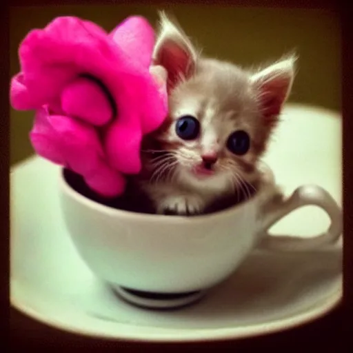 Prompt: “ tiny teacup kitten ”