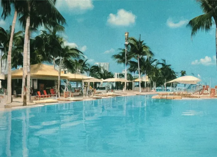 Image similar to pool at the beach. miami. no people. nostalgic. 6 0 s styled art
