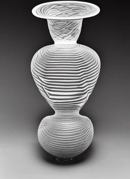 Image similar to Vase in the shape of impossible geometry by Escher, designed by Rene Lalique, found in a sunken ship treasure, 200 BCE