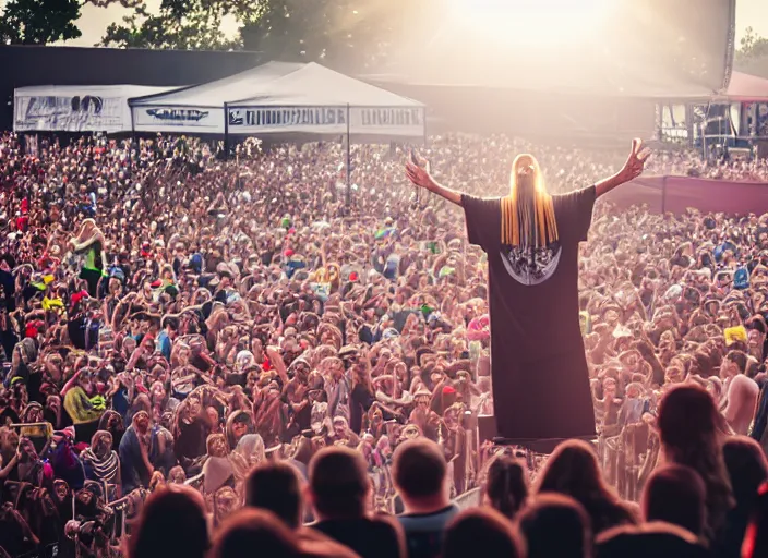 Prompt: photo still of jesus christ on stage at vans warped tour!!!!!!!! at age 3 2 years old 3 2 years of age!!!!!!! throwing bibles to the crowd, 8 k, 8 5 mm f 1. 8, studio lighting, rim light, right side key light