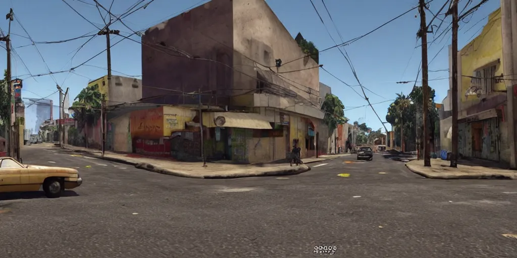 Image similar to 4 grados norte in guatemala city if it was a game like grand theft auto v first person view, with realistic visuals and award winning gameplay, graffitis