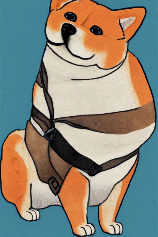 Image similar to portrait of an overweight shiba inu, male, fursona, furry art