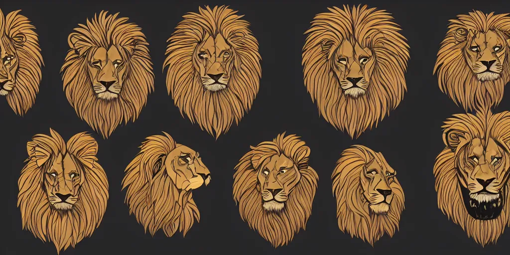 game asset of unique lion heads on black background, | Stable Diffusion |  OpenArt