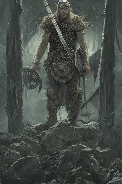 Image similar to tarot card of death, viking style, concept art by Greg Rutkowski and James Gurney, intricate illustration, detailed