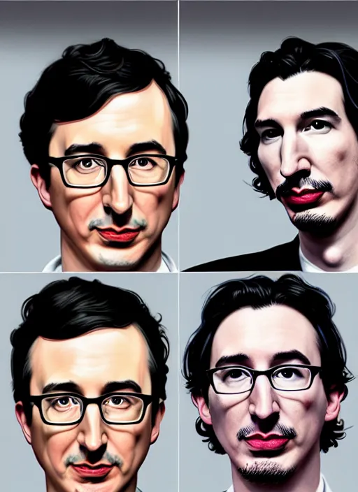 Prompt: photo boothainting of both john oliver and adam driver together, john oliver in front, full body, elegant, beautiful, highly detailed, centered, dark, smokey, digital painting, concept art, smooth, sharp focus, illustration, deviant art, art by artgerm, art by greg rutkowski, art by alphonse mucha