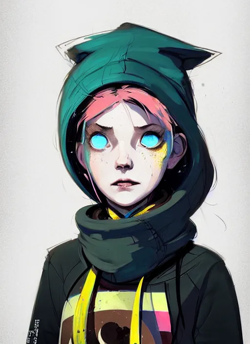 Prompt: highly detailed portrait of a sewer punk lady student, blue eyes, tartan hoodie and scarf, white hair by atey ghailan, by greg rutkowski, by greg tocchini, by james gilleard, by joe fenton, by kaethe butcher, gradient yellow, black, brown and pink color scheme, grunge aesthetic!!! ( ( graffiti tag wall background ) )
