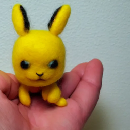 Image similar to a needle felted Pikachu, needle felting art.