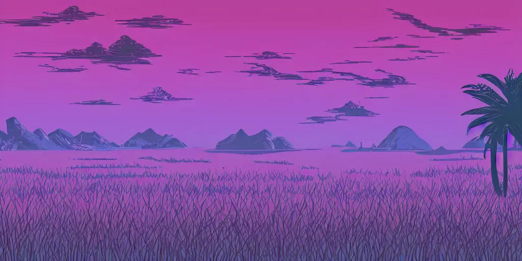 Image similar to A Background of a synthwave marsh environment