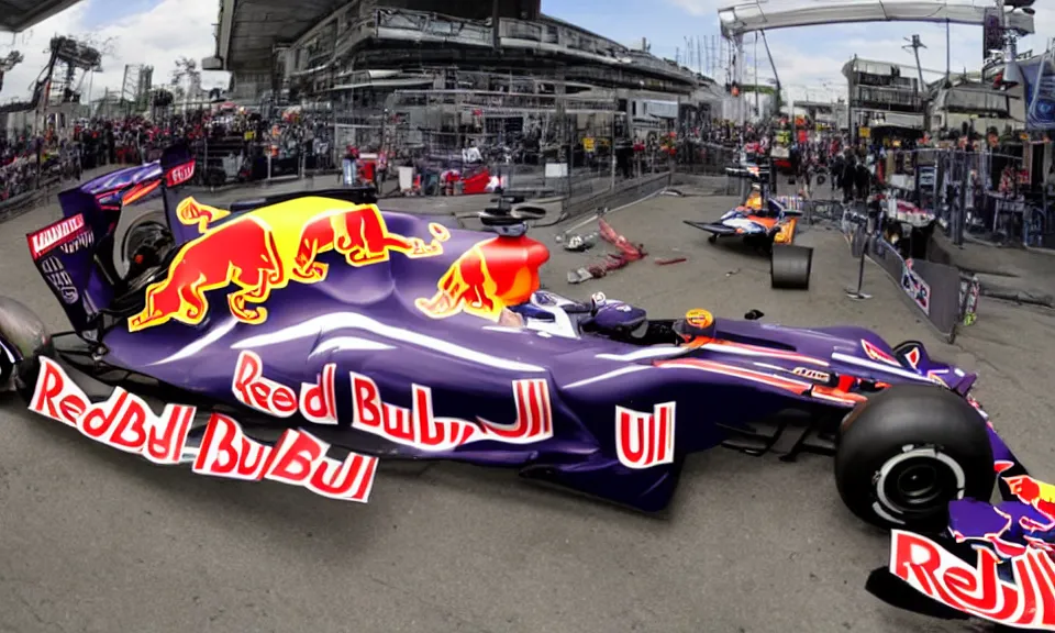 Prompt: photo of the shakedown livery of red bull formula one car