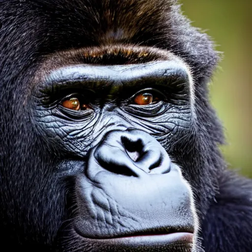 Prompt: portrait photo of a curious silverback gorilla with joe biden's facial features looking into the camera, indoors, f 1. 4, golden ratio, rim light, top light, overcast day