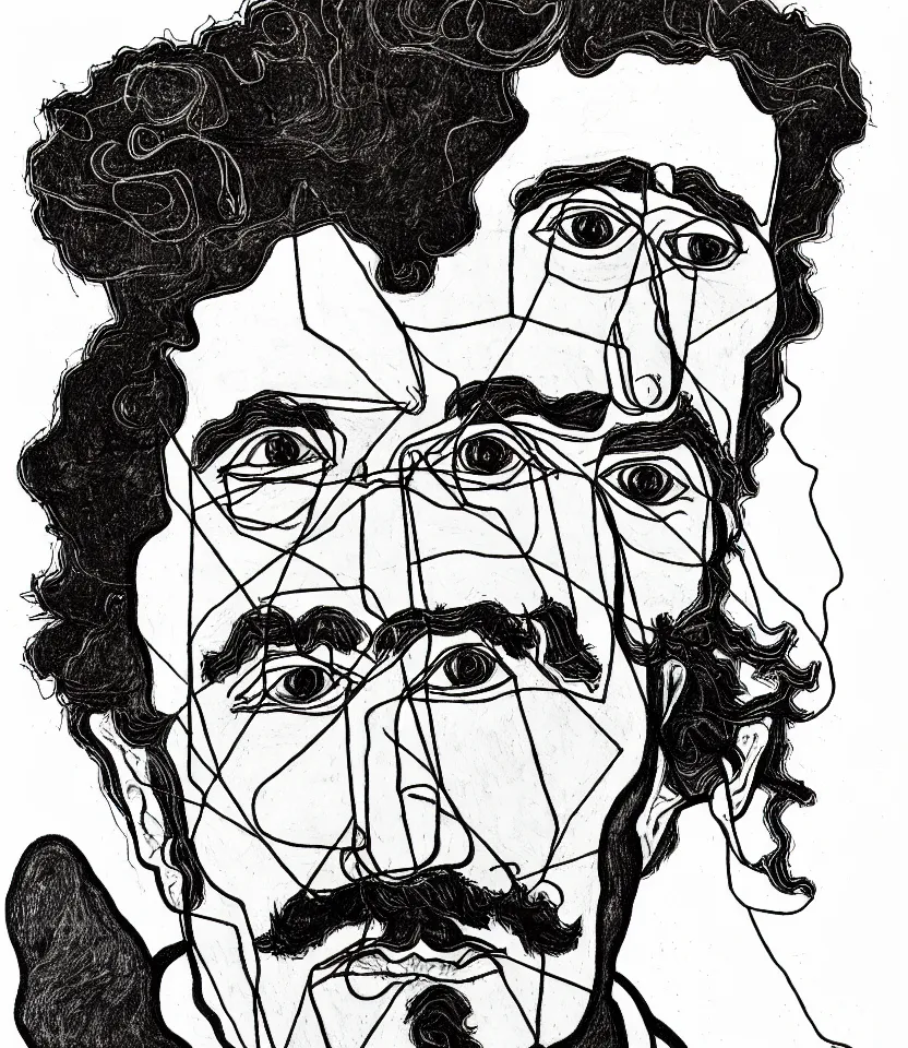 Image similar to detailed line art portrait of ezra pound, inspired by egon schiele. caricatural, minimalist, bold contour lines, musicality, soft twirls curls and curves, confident personality, raw emotion