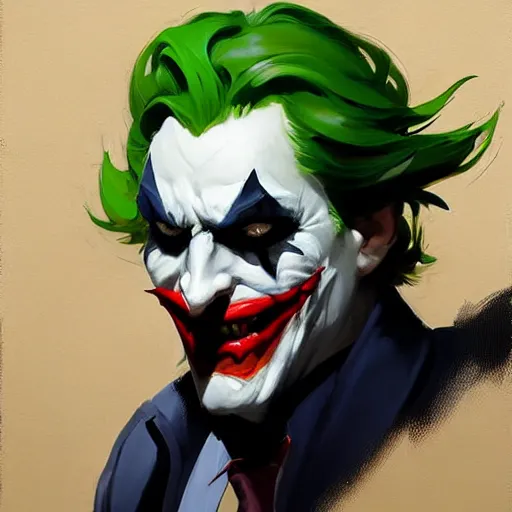 Image similar to Greg Manchess portrait painting of Joker as Overwatch character, medium shot, asymmetrical, profile picture, Organic Painting, sunny day, Matte Painting, bold shapes, hard edges, street art, trending on artstation, by Huang Guangjian and Gil Elvgren and Sachin Teng
