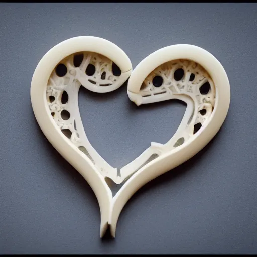 Image similar to bio mechanical heart carved out of ivory, canon 5 d 5 0 mm lens