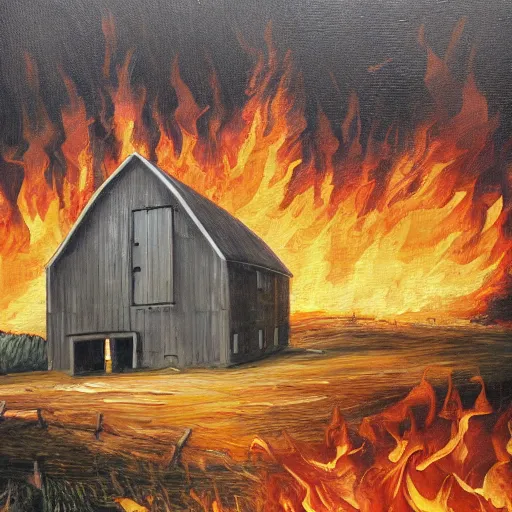 Prompt: burning barn 4k oil painting