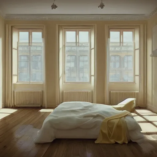 Image similar to cream - colored room, vanilla - colored lighting, soft golden light, marble room, marble slabs, bare room, empty room, studio room, window to night time, night time, warm lighting inside, art by artgerm