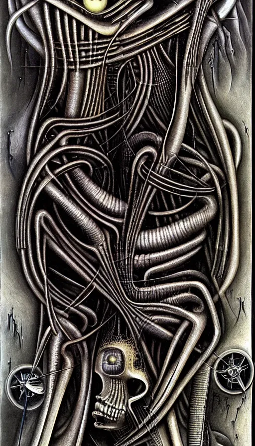 Image similar to the two complementary forces that make up all aspects and phenomena of life, by HR Giger