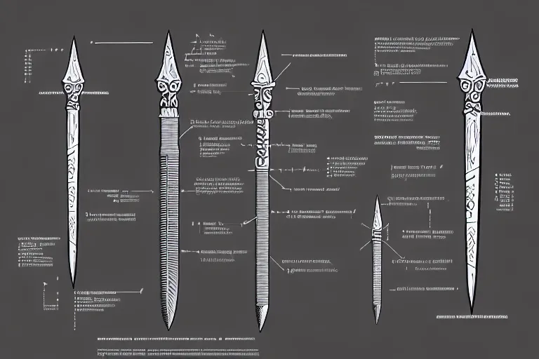 Image similar to schematic diagram of a dagger, ultra detailed, 4 k, weapon design, intricate, encyclopedia illustration