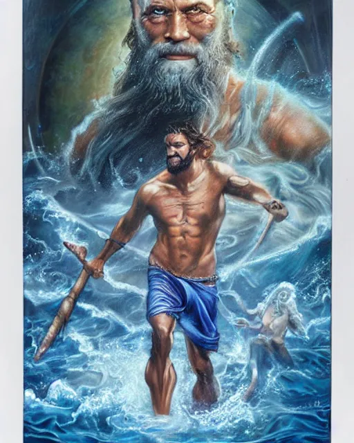 Prompt: poseidon, airbrush, drew struzan illustration art, key art, movie poster